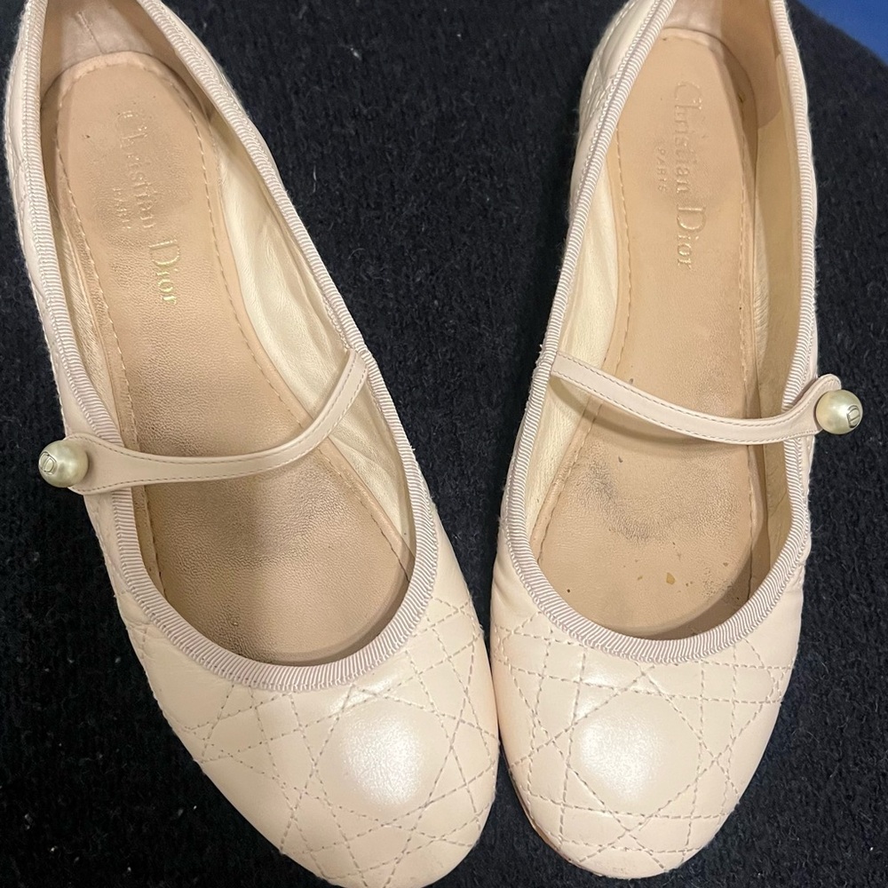 Dior Cream Quilted Ballet Flats